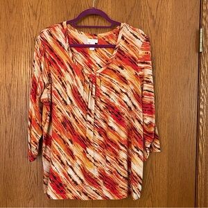 Chico’s Knit Top Sz 3 (16) 3/4 Sleeve Shirt Lightweight Orange Brown